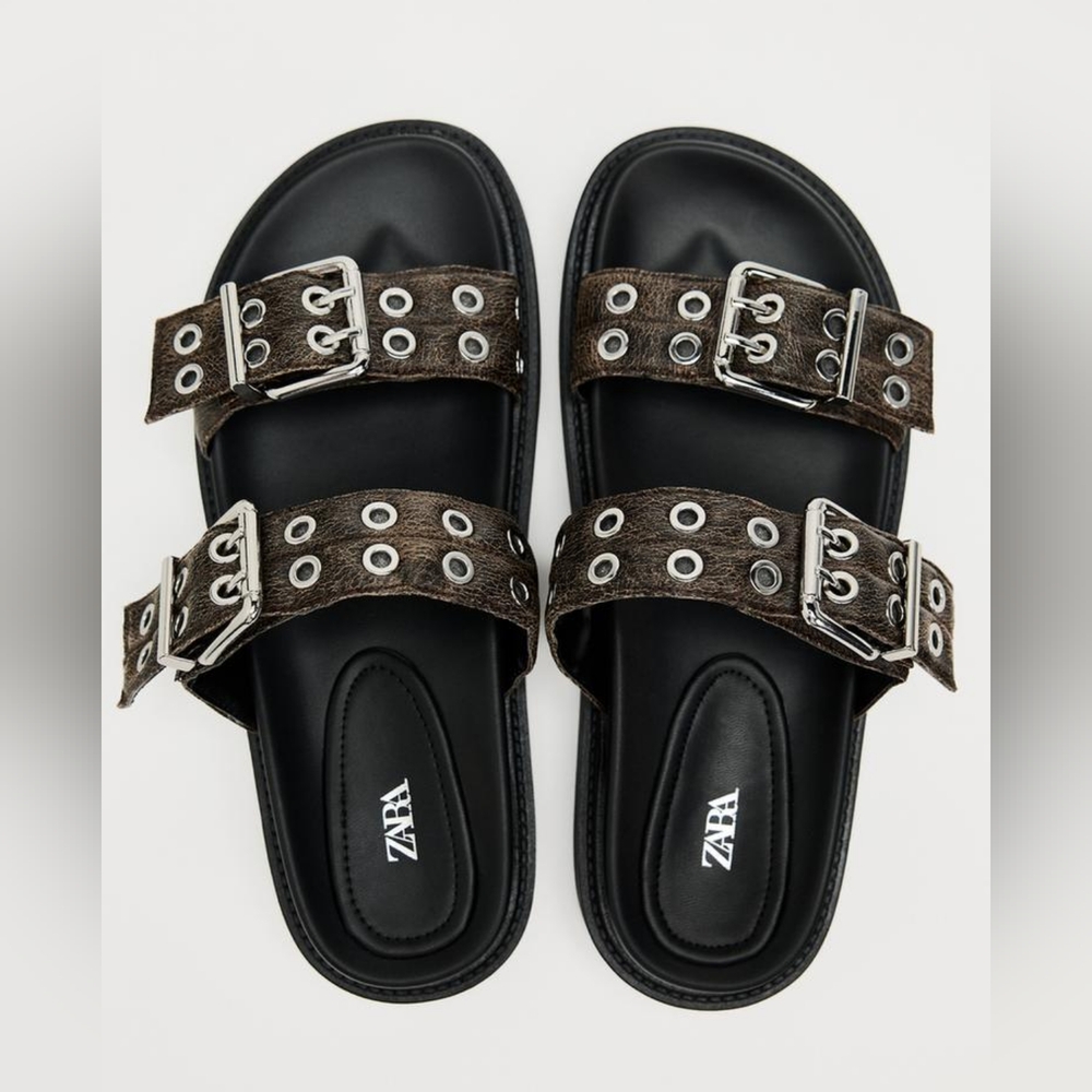 ZARA METAL APPLIQUE FLAT SANDALS NWT - Picture 3 of 7